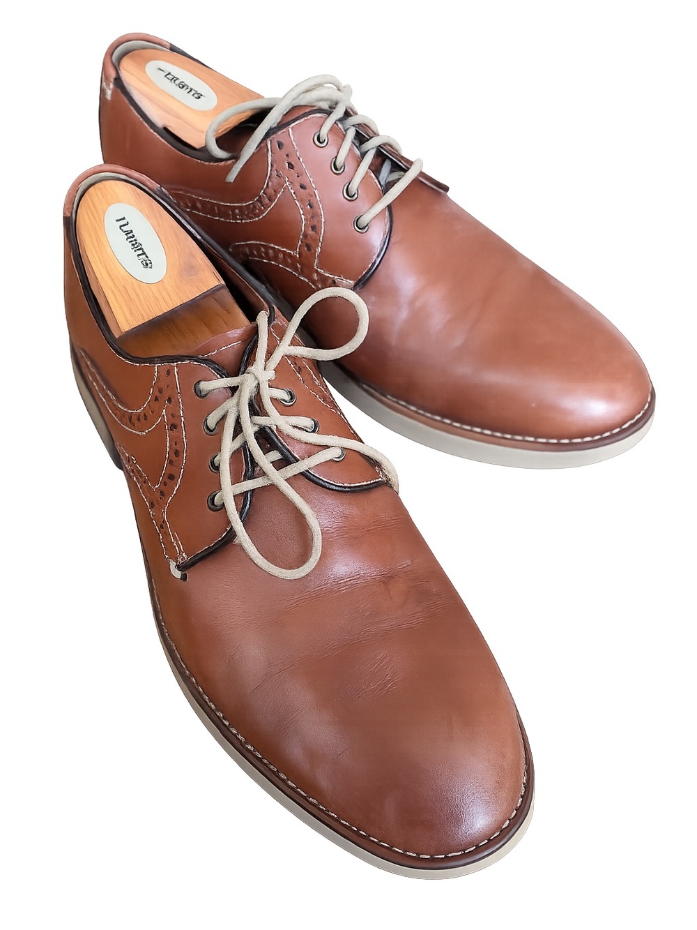 Johnston & Murphy Tan Leather Derby Oxfords with Cream Laces